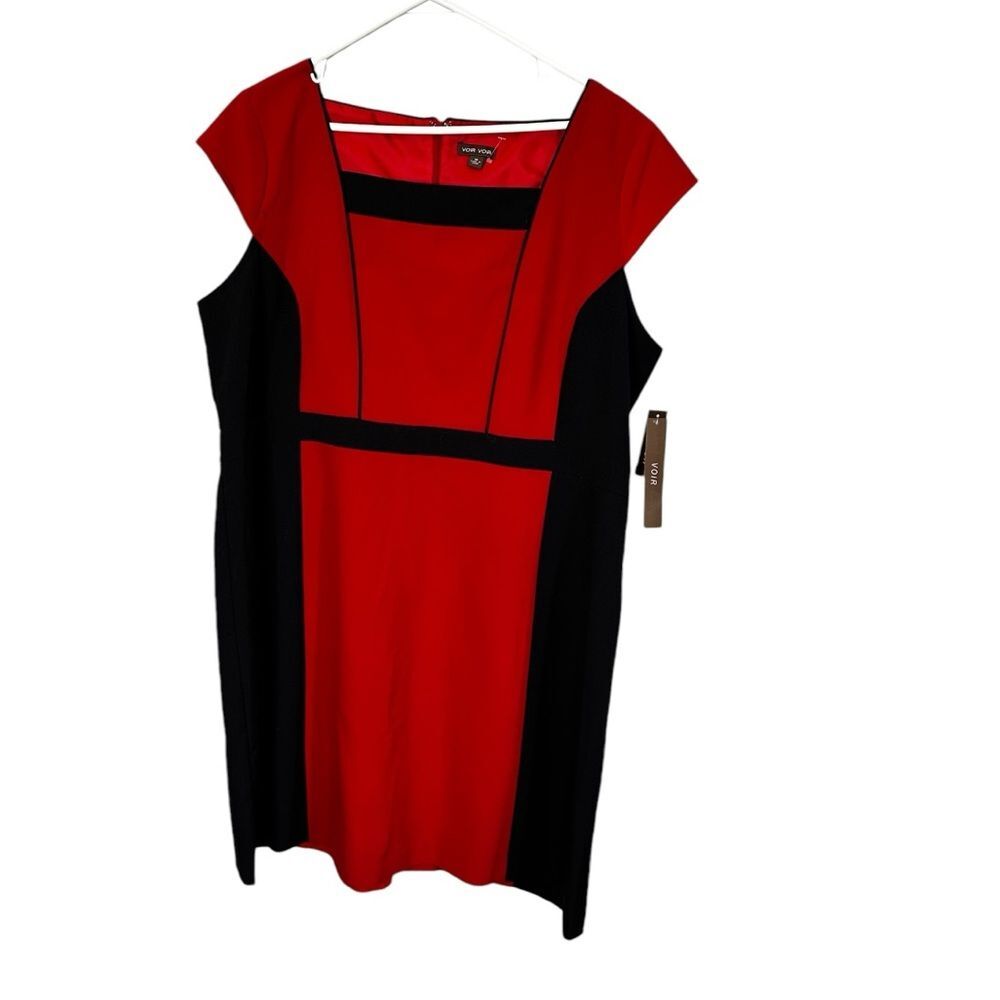 NWT VOIR VOIR Stretch Red & Black Cap Sleeve Color-block Sheath Dress, Size 18